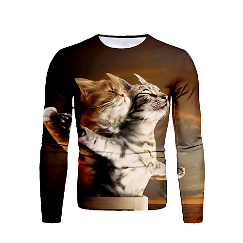 

Men's T shirt Graphic Animal Plus Size Print Long Sleeve Daily Tops Streetwear Brown