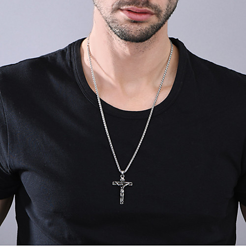 

Personalized Customized Pendant Necklace Stainless Steel Cross 1pc / pack Golden Rose Gold Black