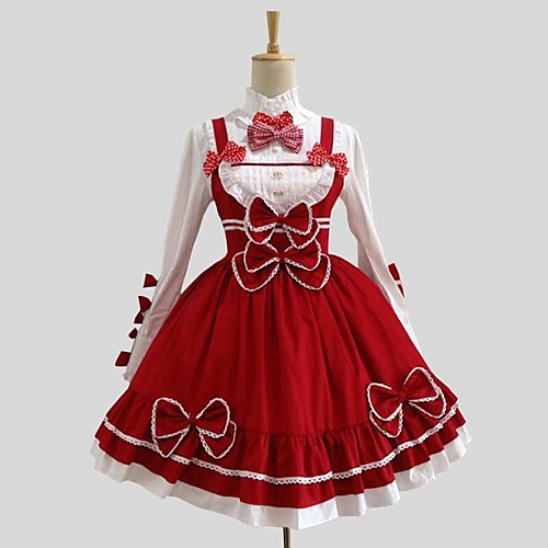 

Gothic Lolita Rococo Dress Coat Blouse / Shirt Women's Girls' Cotton Japanese Cosplay Costumes Red Solid Colored Long Sleeve Knee Length