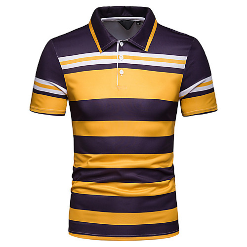 

Men's Polo Striped Short Sleeve Daily Tops Red Yellow