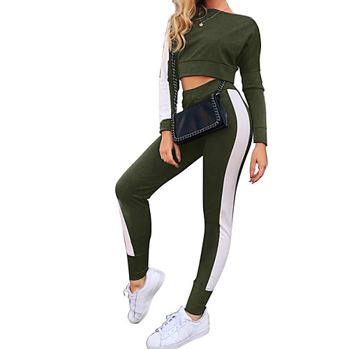 

Women's Sweatsuit 2 Piece Set Side-Stripe Crop Top Crew Neck Stripes Cute Sport Athleisure Sweatshirt and Pants Outfits Clothing Suit Long Sleeve Warm Soft Comfortable Everyday Use Causal Exercising