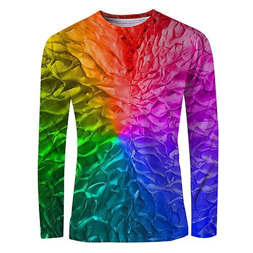 

Men's T shirt 3D Print Graphic Long Sleeve Daily Tops Basic Elegant Rainbow