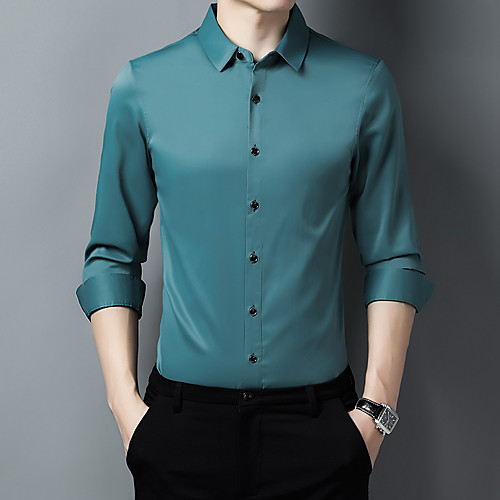 

Men's Shirt Solid Colored Long Sleeve Daily Tops Business Basic White Black Blue