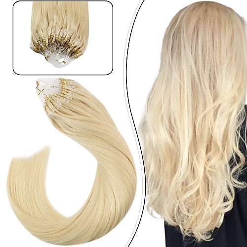 

Micro Ring Hair Extensions Hair Extensions Remy Human Hair Micro Loop Hair Extensions 50 pcs 50 g Pack Straight Black 16-24 inch Hair Extensions