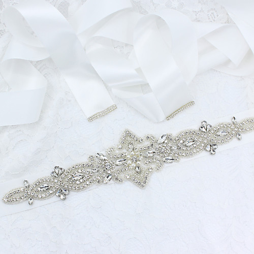 

Satin / Tulle Wedding / Party / Evening Sash With Belt / Appliques / Crystals / Rhinestones Women's Sashes