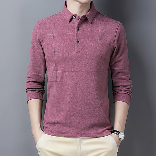 

Men's Polo Solid Colored Print Long Sleeve Daily Tops Business Basic Red Green Light Blue