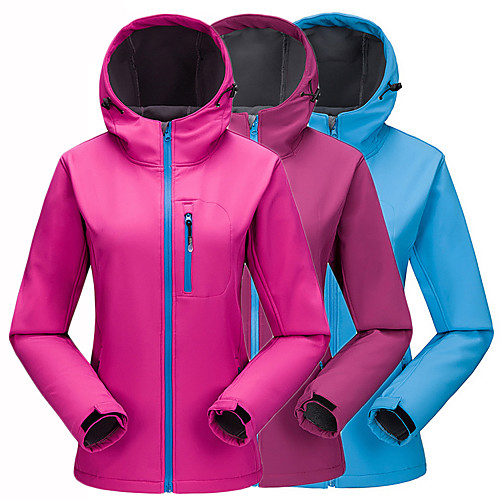 

Women's Hoodie Jacket Hiking Jacket Winter Outdoor Solid Color Waterproof Windproof Fleece Lining Breathable Jacket Top Softshell Hunting Fishing Camping / Hiking / Caving Violet Fuchsia Blue / Warm