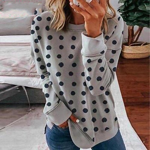

Women's Blouse Shirt Polka Dot Long Sleeve Round Neck Tops Basic Basic Top White Black Gray