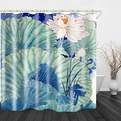 

Painting Lotus Digital Print Waterproof Fabric Shower Curtain for Bathroom Home Decor Covered Bathtub Curtains Liner Includes with Hooks