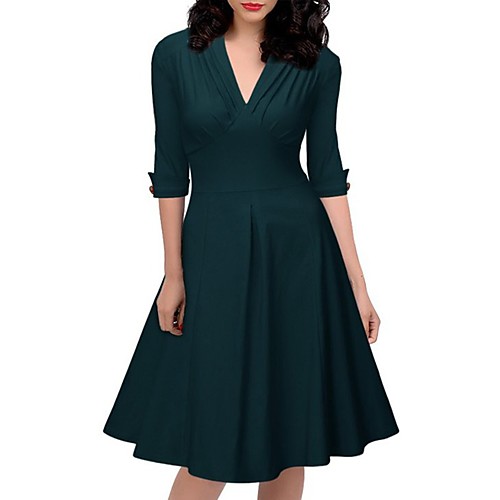 

Women's A Line Dress Knee Length Dress Green Half Sleeve Solid Color Spring Summer V Neck Work 2021 S M L XL XXL