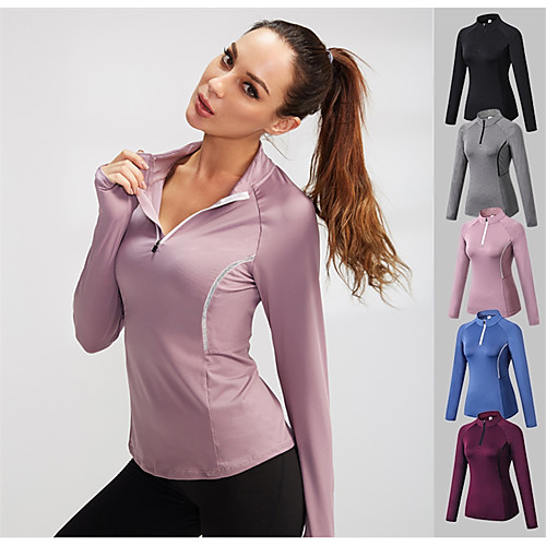 

YUERLIAN Women's Long Sleeve Running Shirt Quarter Zip Tee Tshirt Athletic Breathable Quick Dry Soft Fitness Gym Workout Running Jogging Sportswear Solid Color Black Burgundy Blue Pink Gray Activewear