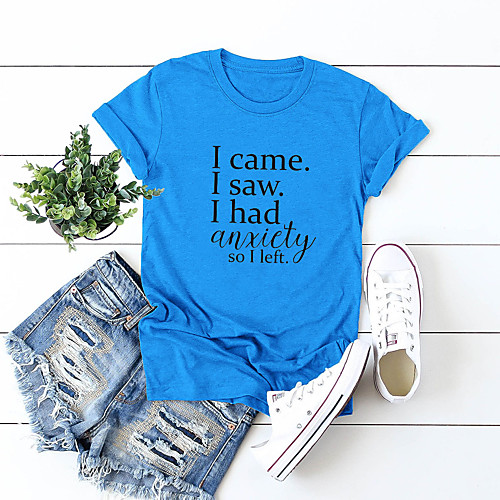 

Women's T shirt Letter Round Neck Tops 100% Cotton Basic Basic Top White Blue Yellow