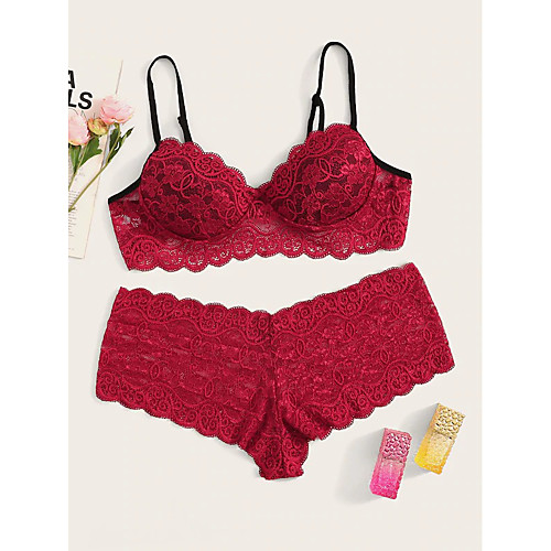 

Women's Lace Suits Nightwear Jacquard Embroidered Red XL XXL XXXL