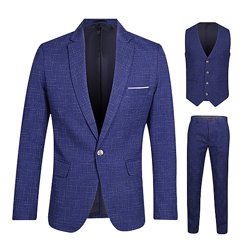 

Black / Navy Blue / Gray Striped Standard Fit Polyester Suit - Notch Single Breasted One-button / Suits