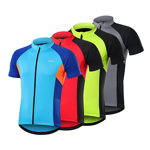 

Arsuxeo Men's Short Sleeve Cycling Jersey Spandex Polyester Dark Grey Red Blue Patchwork Bike Jersey Top Mountain Bike MTB Road Bike Cycling Breathable Quick Dry Sweat-wicking Sports Clothing Apparel