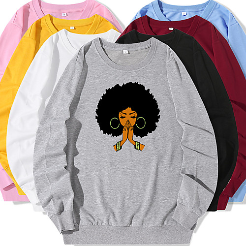 

Women's Sweatshirt Pullover Ethnic Crew Neck Person Cartoon Sport Athleisure Sweatshirt Top Long Sleeve Warm Soft Oversized Comfortable Everyday Use Causal Exercising General Use / Winter