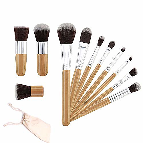 

bamboo makeup brush set 11 pieces bamboo handle makeup brushes premium synthetic kabuki foundation eyeshadow concealer powder brush concealer eye face liquid powder cream cosmetics brushes kit