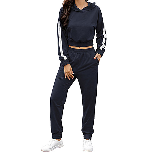

Women's Sweatsuit 2 Piece Set Black Blue Side-Stripe Oversized Loose Fit Cowl Neck Stripes Solid Color Cute Sport Athleisure Clothing Suit Long Sleeve Warm Soft Comfortable Exercise & Fitness Running