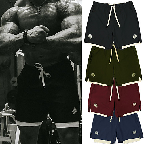 

Men's Running Shorts Bottoms 2 in 1 Liner Drawstring Nylon Fitness Gym Workout Performance Running Training Breathable Soft Sweat wicking Sport Solid Colored Red / White Black with White RedGray