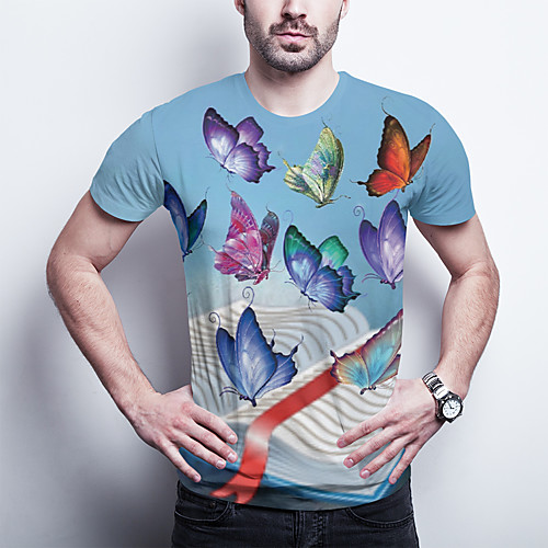 

Men's T shirt 3D Print Graphic Plus Size Print Short Sleeve Daily Tops Basic Blue
