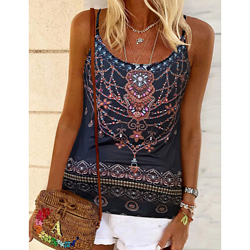 

Women's Camisole Blouse Shirt Geometric V Neck Tops Basic Top Black Purple Red