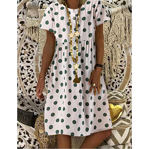 

Women's A Line Dress Knee Length Dress Yellow Wine Green Short Sleeve Polka Dot Print Summer Round Neck Casual 2021 M L XL XXL