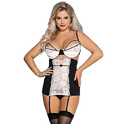 

women lace mesh lingerie set plus size bra and high-waisted garter belt set nightwear (medium=us 4-6, black 05)