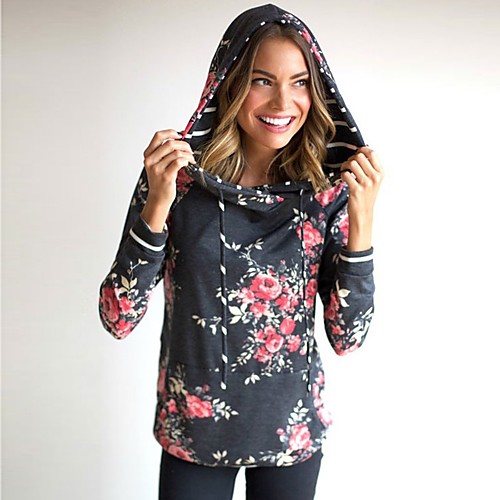

Women's Pullover Hoodie Sweatshirt Floral Front Pocket Daily Other Prints Casual Hoodies Sweatshirts Dark Gray