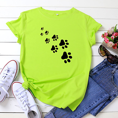 

Women's T-shirt Dog Print Round Neck Tops 100% Cotton Basic Basic Top White Black Yellow