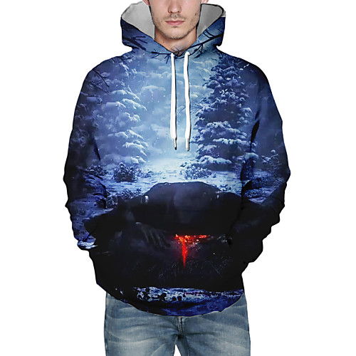 

Men's Pullover Hoodie Sweatshirt Graphic Halloween Daily Casual Halloween Hoodies Sweatshirts Blue