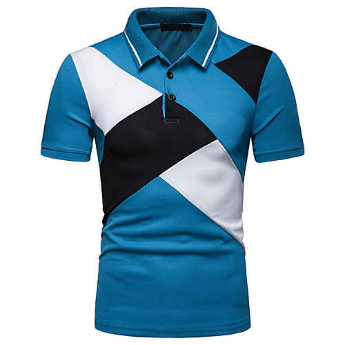 

Men's Polo non-printing Color Block Short Sleeve Daily Tops Black Blue