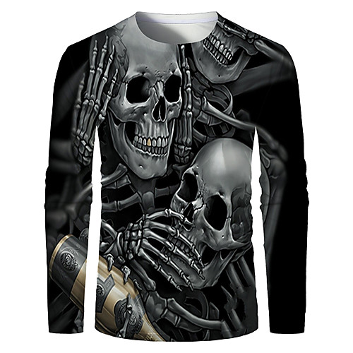 

Men's T shirt Graphic Plus Size Print Long Sleeve Daily Tops Basic Gray