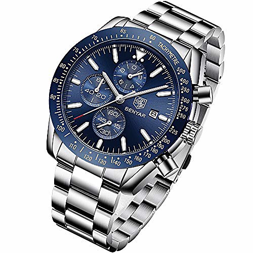 

benyar men watch fashion chronograph analog quartz 30m waterproof business casual sport mesh band wrist watch clock timepiece gifts for father,son,friend litbwat