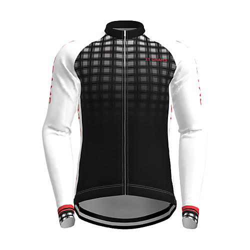 

21Grams Men's Long Sleeve Cycling Jersey White Black Yellow Plaid Checkered Gradient Novelty Bike Jersey Top Mountain Bike MTB Road Bike Cycling Breathable Quick Dry Sports Clothing Apparel