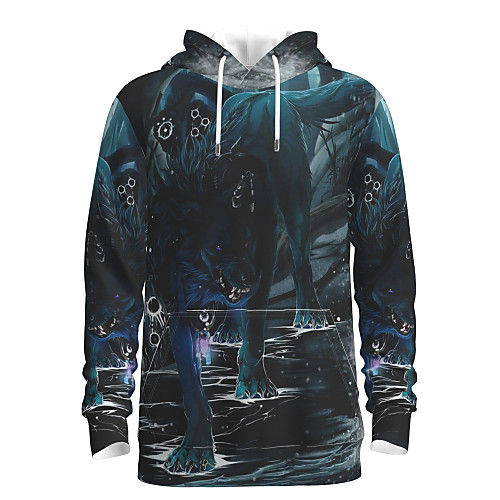 

Men's Pullover Hoodie Sweatshirt Animal Patterned Graphic Daily 3D Print Basic Hoodies Sweatshirts Navy Blue