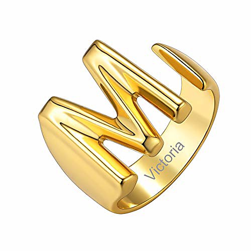 

personalized gold initial m letter open ring adjustable women statement rings party|women's signet ring|18k gold plated open alphabet rings|letter a to z
