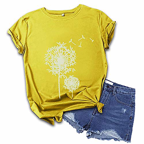 

women& #39;s cute summer t-shirt dandelion vintage funny short sleeve o neck graphic tees tops & #40;yellow, medium& #41;