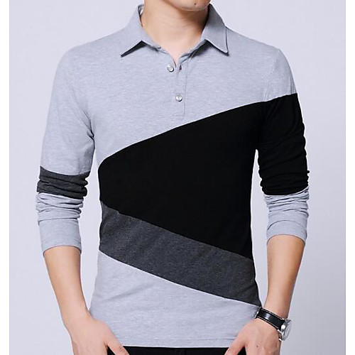 

Men's Polo Color Block Plus Size Long Sleeve Work Tops Cotton Basic Black Light gray Dark Gray