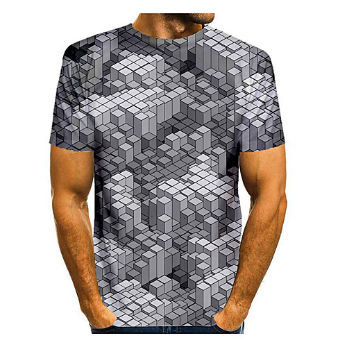 

Men's T shirt Graphic Geometric Short Sleeve Daily Tops Basic Elegant Gray