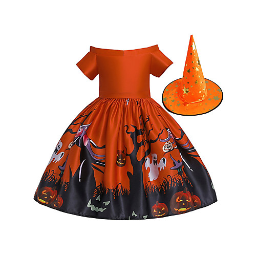 

Witch Dress Hat Kid's Girls' Vacation Dress Halloween Halloween Festival / Holiday Cotton Polyster Orange Easy Carnival Costumes