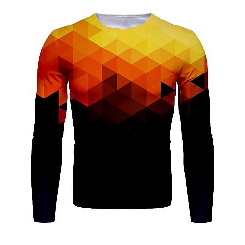

Men's T shirt Graphic Print Long Sleeve Daily Tops Basic Elegant Orange