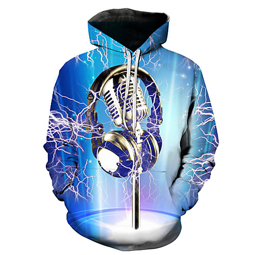 

Men's Plus Size Pullover Hoodie Sweatshirt Graphic Music Hooded Going out Club 3D Print Basic Casual Hoodies Sweatshirts Long Sleeve Blue