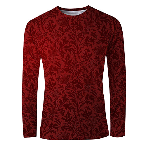 

Men's T shirt 3D Print Graphic Long Sleeve Daily Tops Basic Elegant Red