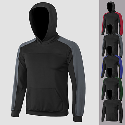 

YUERLIAN Men's Long Sleeve Hoodie Sweatshirt Patchwork Top Athletic Athleisure Winter Breathable Quick Dry Moisture Wicking Fitness Gym Workout Performance Running Training Sportswear Black / Red