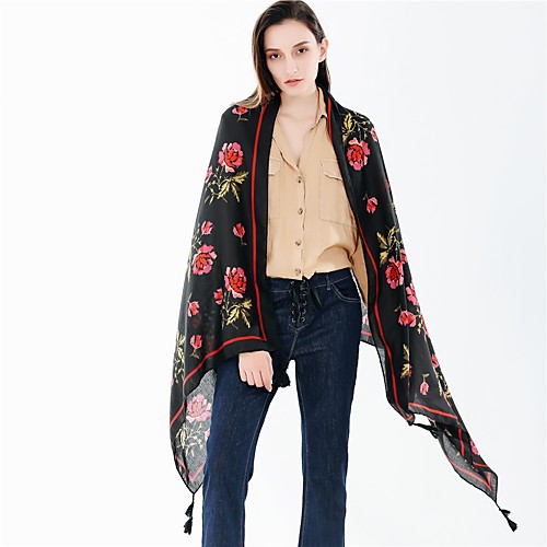 

Women's Tassel Rectangle Scarf - Floral Washable