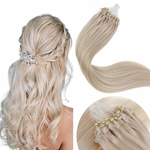 

Micro Ring Hair Extensions Hair Extensions Remy Human Hair Micro Loop Hair Extensions 50 pcs 50 g Pack Straight Black 16-24 inch Hair Extensions