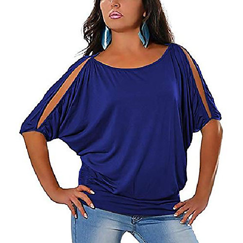 

summer blouses for women cut out shoulder batwing sleeve t shirts blue l