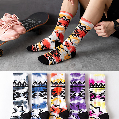 

Athletic Sports Socks 5 Pairs Cushion Tie Dye Men's Tube Socks Breathable Sweat-wicking Comfortable Non-slipping Gym Workout Basketball Running Active Training Skateboarding Sports Geometric Colorful