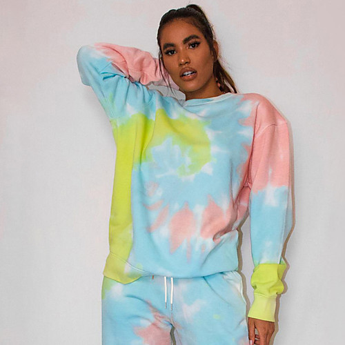 

Women's Pullover Sweatshirt Tie Dye Daily Basic Hoodies Sweatshirts Blue Light Green Rainbow