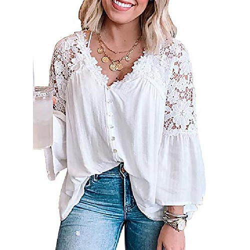 

womens floral v neck bell short sleeve tops casual loose tie knot fall shirt flowy chiffon vacation blouses s blue